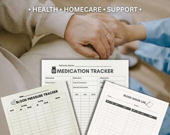 Pflegeplaner-Bundle: Medikamente, Stimmung, Schlaf und Budget-Tracker (druckbare PDF-Datei)