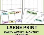 Large Print Planner Pack: Larger Spaces - Weekly, Monthly, Daily -  (Printable PDF Instant Download)
