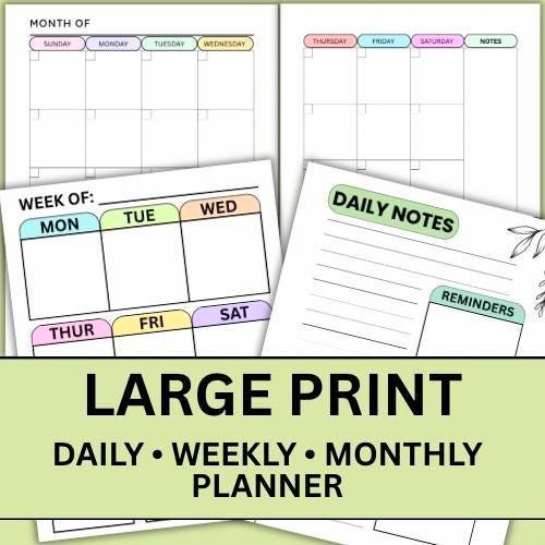 Large Print Planner Pack: Larger Spaces - Weekly, Monthly, Daily ...