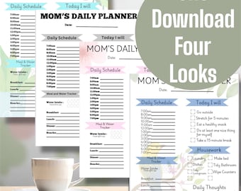 Mamas Tagesplaner Printable: Stundenplan, Stundenplan, Ernährung, Reinigung, Selbstfürsorge (PDF Download)