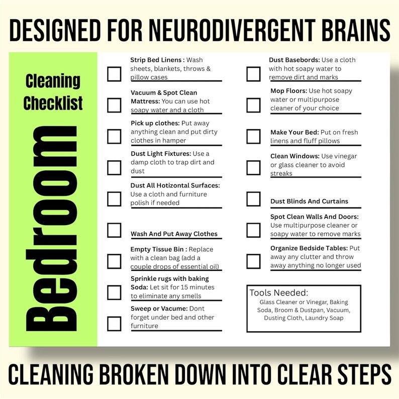 Editable Cleaning Planner: Adhd-friendly Room by Room Checklist