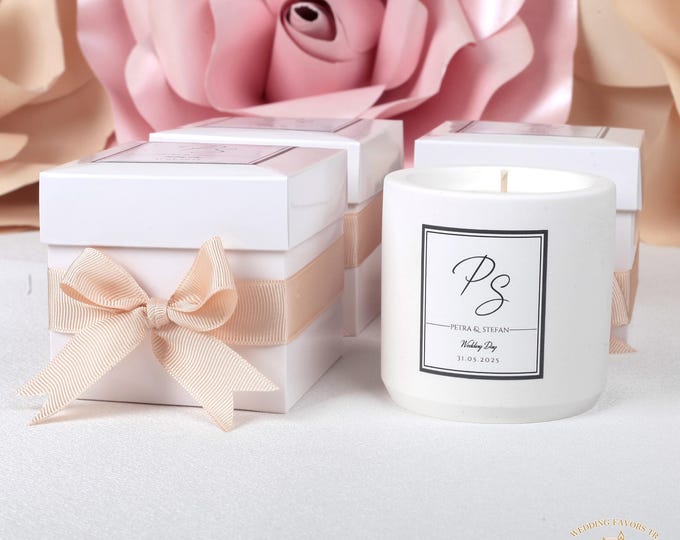 Concrete Candle, Custom Name Candle, Wedding Special Candle, Personalized Candle Gift, Engagement Candle, Baptism Favor, Baptism Candle