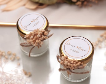 Aangepaste bruiloft kaarsgunsten: bloemenpot, elegante glazen kaars