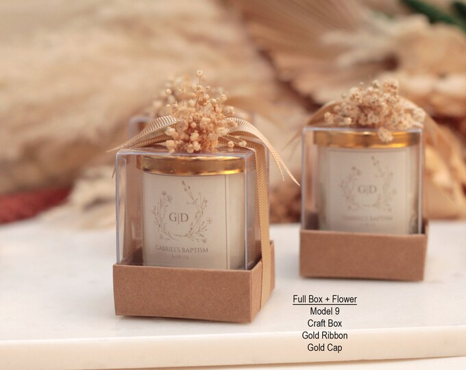 Baptism Gift Candle, Personalized Name Gold Lid Candle, Custom Wedding Candle, Wedding Favors for Guests, Ribbon Bridesmaid Candle