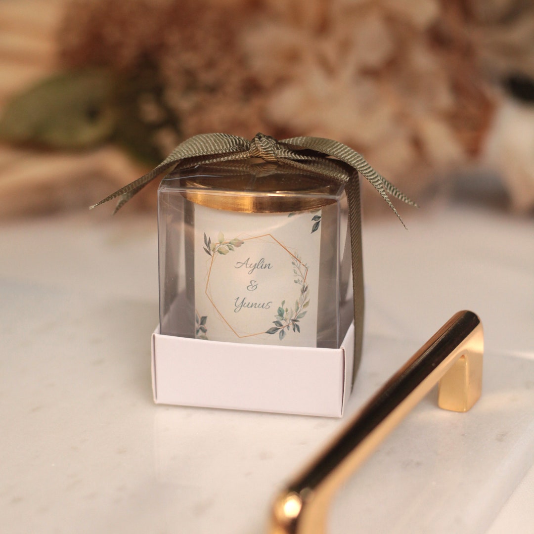 Personalized Candle for Wedding, Gold Bridal Shower Favor for
