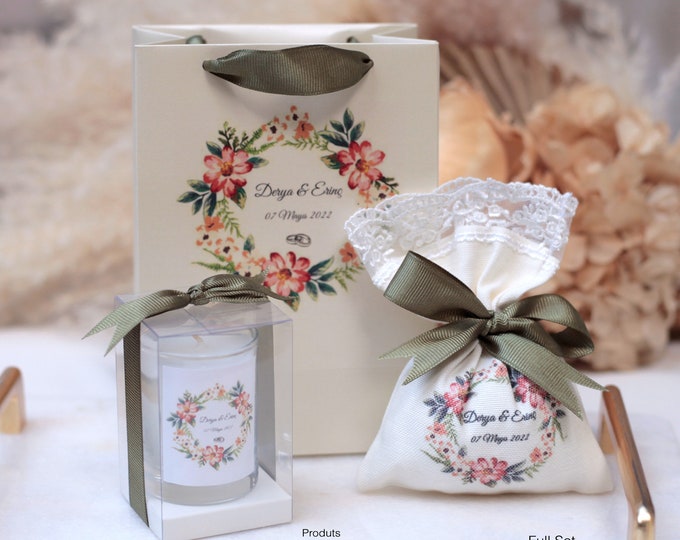 Unity Wedding Favor Set, Candle Favor Bulk With Unique Bag And Lavender Sachet, Unique Bridal Shower Set, Luxury Wedding Favor
