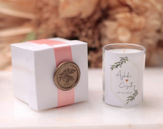 Personalized Name Candle with Stamp Box, Wedding Favors Boxes, Wedding Special Candle, Personalized Candle Gift, Custom Engagement Candle