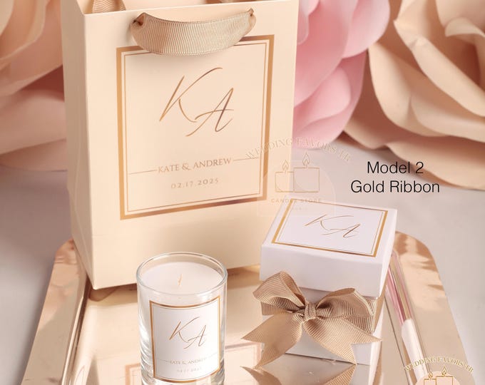 Personalized Design Wedding, Engagement, and Baptism Candle Gift Set with Personalized Bags