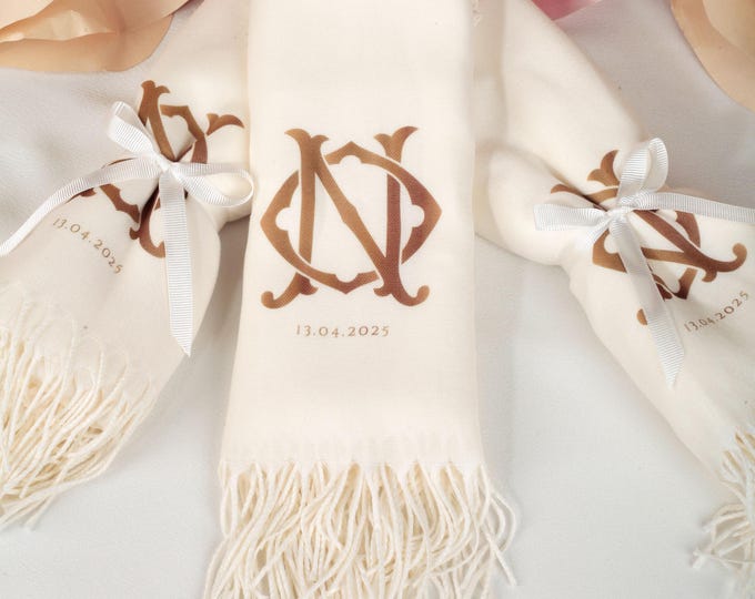 Personalized Monogram Printed Wedding Shawl, Pashmina Shawl for Wedding, Bridal Shower Shawl, Personalized Shawl, Wedding Gift for Guest