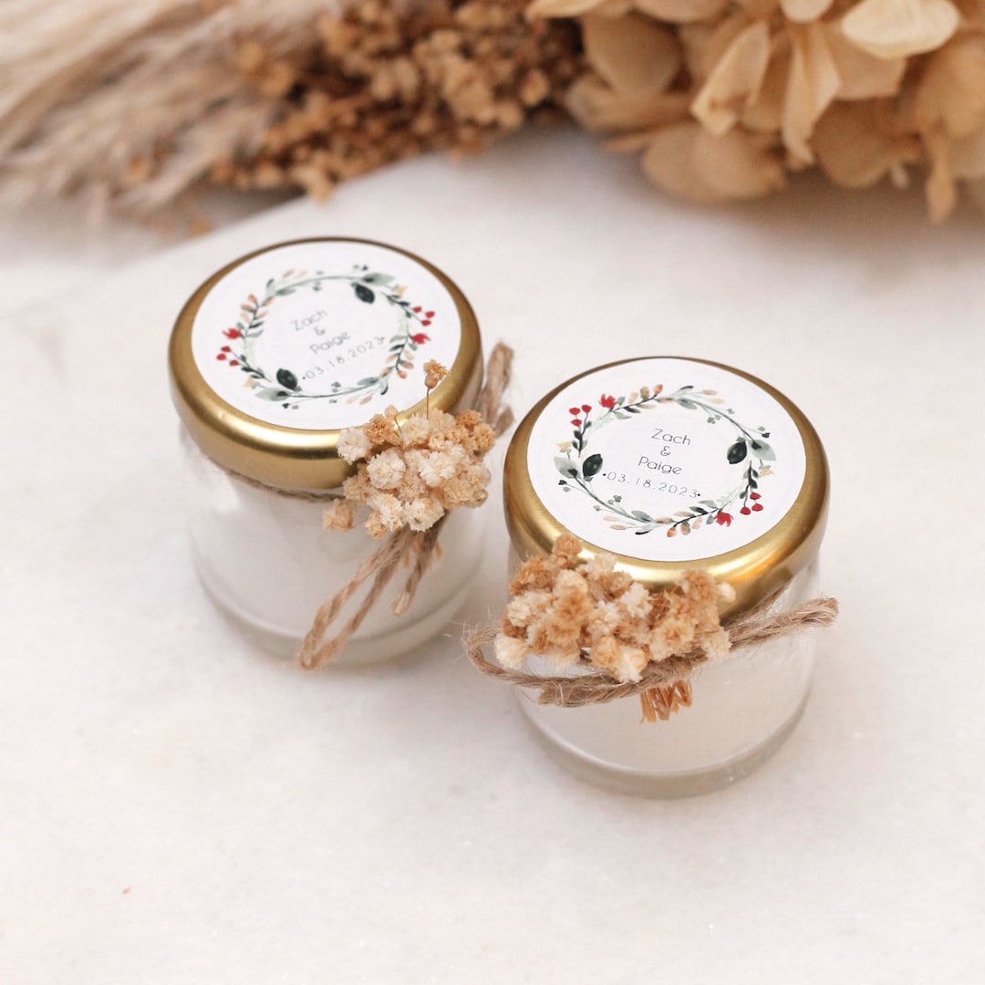 Custom Wedding Jar Candle Favor: Flower Decoration, Small Glass Candle ...