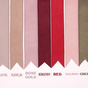 May include: A selection of ribbon spools in various colors, including black, dark gray, gray, off-white, mink, gold, rose gold, burgundy, red, salmon, green, lilac, navy blue, light blue, and orange.