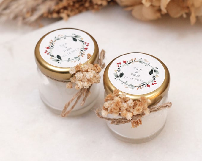 Small Custom Wedding Candle, Glass Jar Candle, Bulk Bridal Shower Candle, Wedding Candles for Guests Bulk, Personalized Name Candle