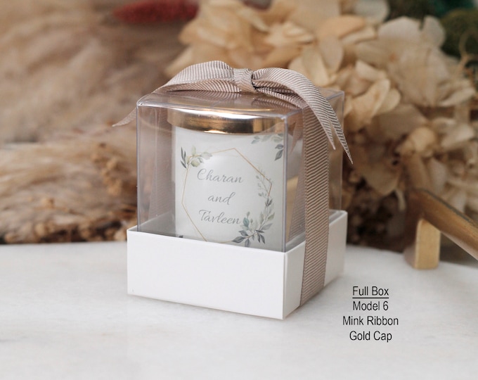 Personalized  Name Gold Lid Candle, Custom Wedding Candle, Wedding Favors for Guests, Ribbon Bridesmaid Candle, Wedding Shower Favors