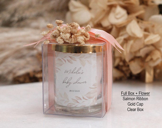 Personalized  Name Gold Lid Candle With Flower, Custom Wedding Candle, Wedding Favors for Guests, Bridesmaid Candle, Wedding Shower Favors