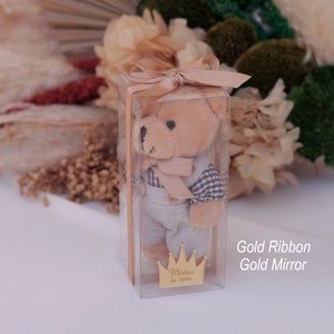 Benutzerdefinierte Teddybär-Babypartybevorzugung, Plüsch-Teddybär-Schlüsselbund, personalisierter Teddybär-Schlüsselbund, willkommenes Baby-Gastgeschenk
