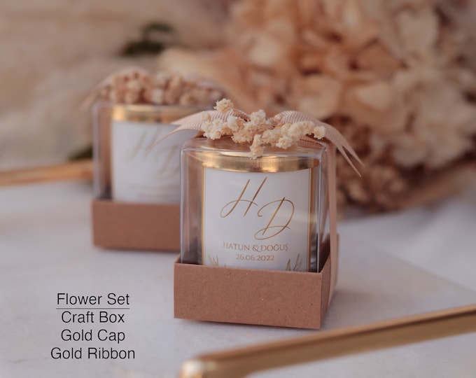 Personalized  Name Gold Lid Candle, Custom Wedding Candle, Wedding Favors for Guests, Ribbon Bridesmaid Candle, Wedding Shower Favors
