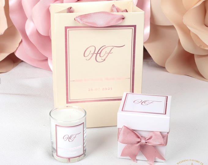 Personalized Design Wedding, Engagement, and Baptism Candle Gift Set with Personalized Bags