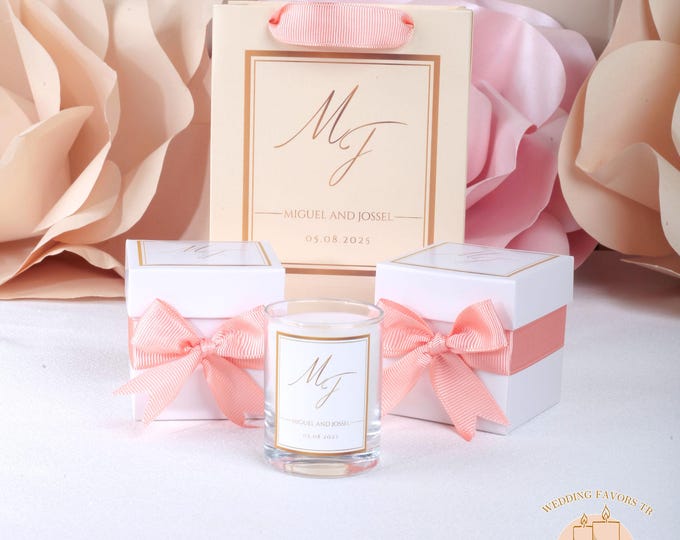 Personalized Design Wedding, Engagement, and Baptism Candle Gift Set with Personalized Bags