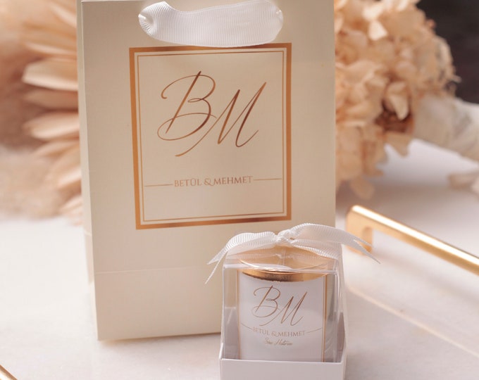 Custom Gold Lid Candle With Elegant Bag, Bridesmade Bulk Candle, Bridal Shower Candle, Unique Candle,Bridal Shower Favors For Wedding