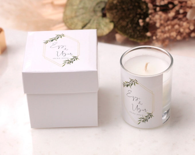 Personalized Name Candle with Bag, Wedding Candle with Stamp Box, Custom Name Candle, Custom Engagement Candle, Wedding Shower Favors