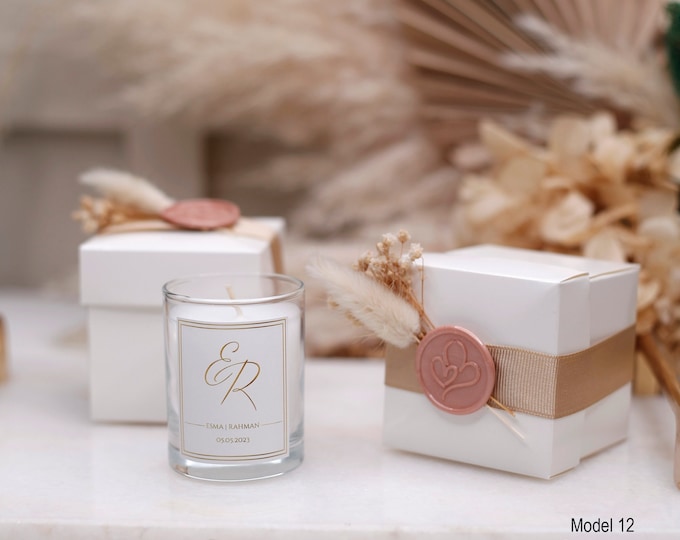 Wedding Candle With Flower, Custom Name Candle with Stamp Box, Wedding Special Candle, Personalized Candle Gift, Engagement Candle