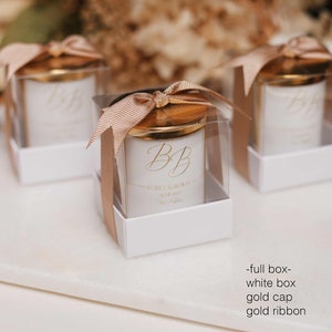 Personalized  Name Gold Lid Candle, Custom Wedding Candle, Wedding Favors for Guests, Ribbon Bridesmaid Candle, Wedding Shower Favors