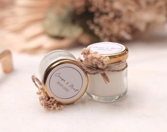Custom Wedding Favor Candle: Flower Jar, Personalized Label