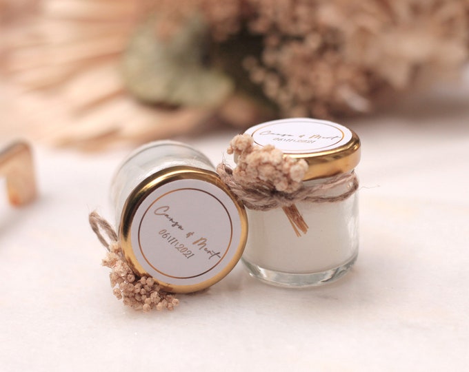 Small Custom Wedding Candle, Glass Jar Candle, Bulk Bridal Shower Candle, Wedding Candles for Guests Bulk, Personalized Name Candle