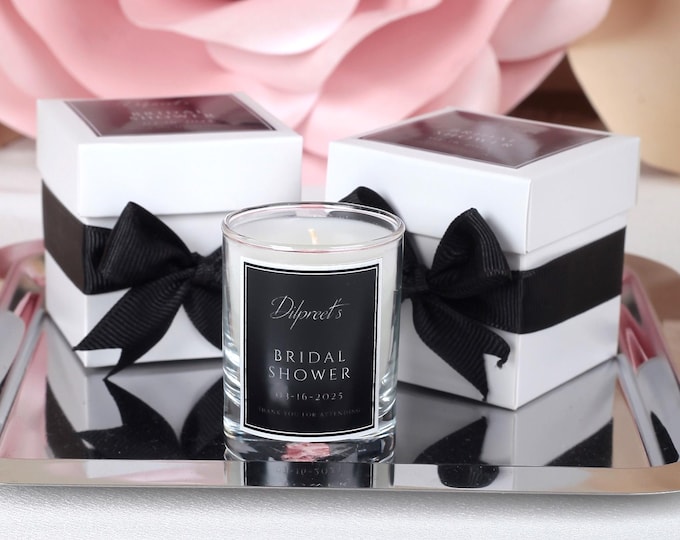Black Theme Bridal Shower Candle Gift Vanilla Scented Elegant Decorative Candle - Perfect for Wedding, Engagement, Bachelorette Party Favors