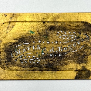 Antique Brass Name Plaque – 1800s Victorian Women’s Engraving – Collectible Name Tag &quot;ROGERS&quot;