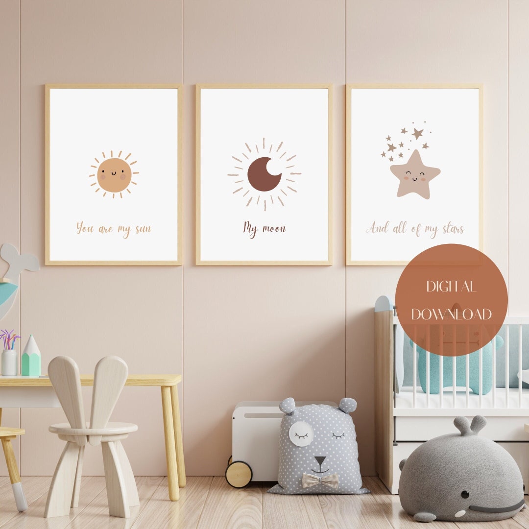 Set of 3 Boho Nursery Decor, Printable Wall Art Boho Kids Baby Room ...