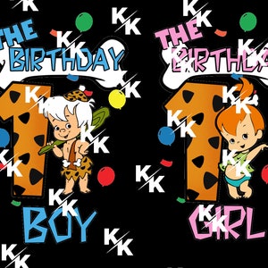 Pebbles and Bambam matching twin 1st birthday, digital download, png