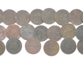 Lot of 25 1 kopeck coins of the Russian Tsarist Empire of Nicholas II