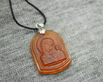 Virgin Mary with Jesus amber pedant