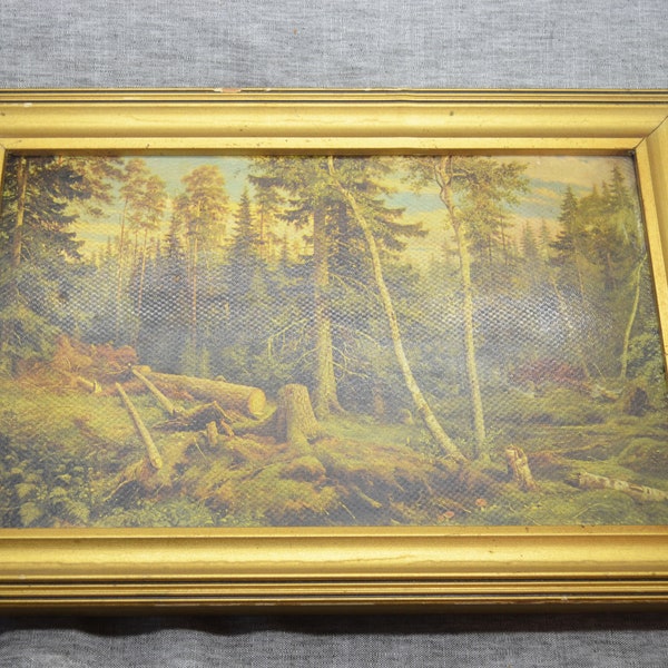 Peinture vintage de Shishkin abattant une forêt