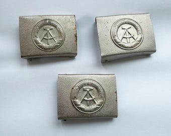 Lot 3 East German GDR/NVA Army Soldier's Belt Buckle – Silver-Colored