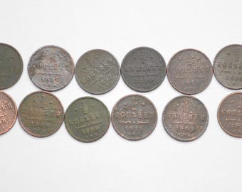 Lot of 12 1/2 kopeck coins of the Russian Tsarist Empire of Nicholas II