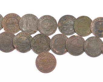 Lot of 21 1 kopeck coins of the Russian Tsarist Empire of Nicholas II