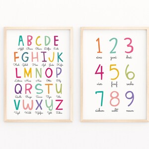 Poster Set für Kinderzimmer, Alphabet und Zahlen, A4, ABC und Zahlen Lernposter