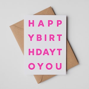 Geburtstagskarte Happy Birthday, Neonpink Pantone 806, Grußkarte inkl. Umschlag aus Kraftpapier, Postkarte zum Geburtstag