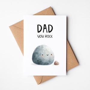 Card "Dad you rock", greeting card including envelope made of kraft paper, postcard for Father's Day dad and baby, pun