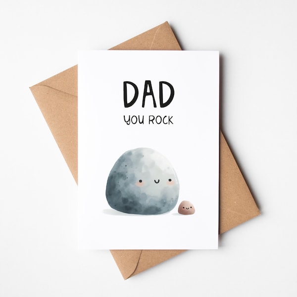 Karte "Dad you rock", Grußkarte inkl. Umschlag aus Kraftpapier, Postkarte zum Vatertag Papa und Baby, Wortspiel