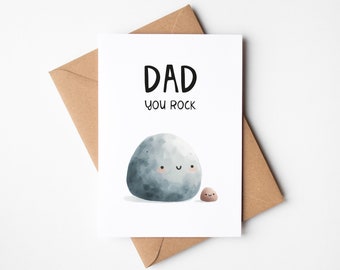 Card "Dad you rock", greeting card including envelope made of kraft paper, postcard for Father's Day dad and baby, pun