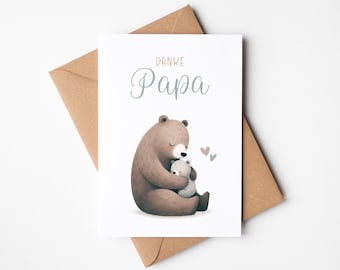 Card "Thank you Dad", greeting card including envelope made of kraft paper, postcard for Father's Day with dad and baby bear