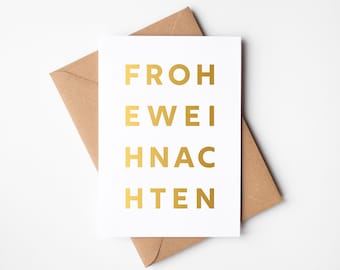 Christmas card, Merry Christmas, gold, gold foil, greeting card including envelope made of kraft paper, Christmas postcard