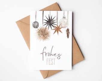 Merry Christmas card, watercolor Christmas decoration, greeting card including kraft paper envelope, Christmas postcard