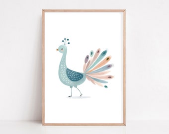 Peacock poster, children's room pictures, children's posters, A4, A3, gift picture for babies, boys, girls, and children