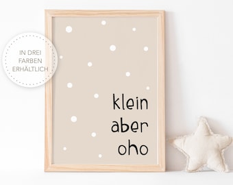 Poster | Children's room | Saying | Small but mighty | A4 | Pink, light blue, beige | Gift picture, baby, boy, girl, children's poster