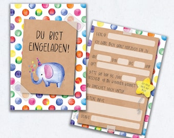 Invitation card set children's birthday elephant, invitation birthday party incl. envelope made of kraft paper