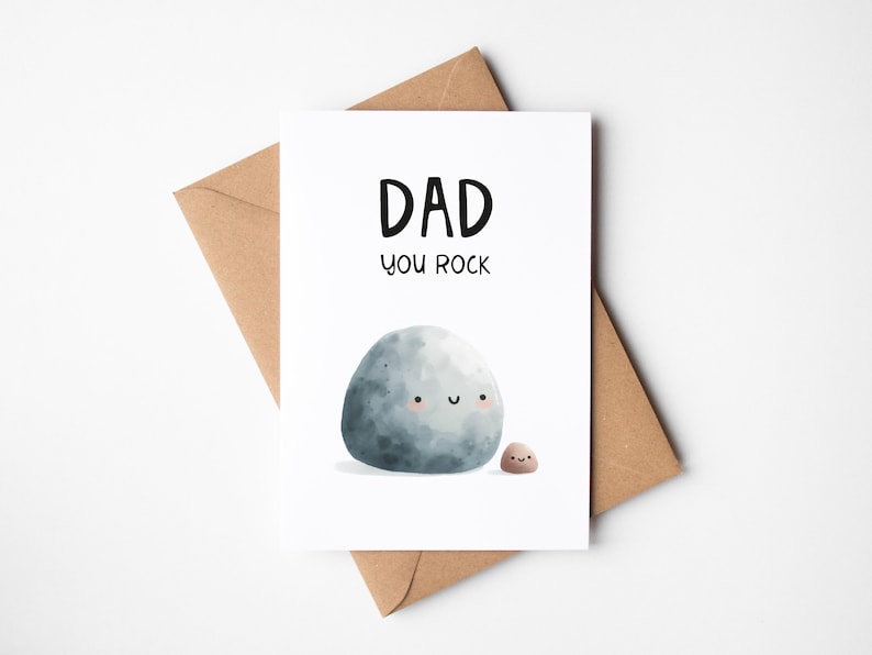 Carte "Papa tu es génial", carte de vœux avec enveloppe en papier kraft, carte postale pour la fête des pères papa et bébé, jeu de mots image 1